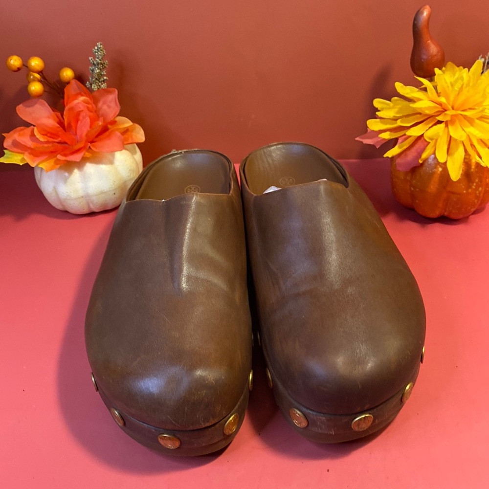 Tory Burch Brown Leather Clogs